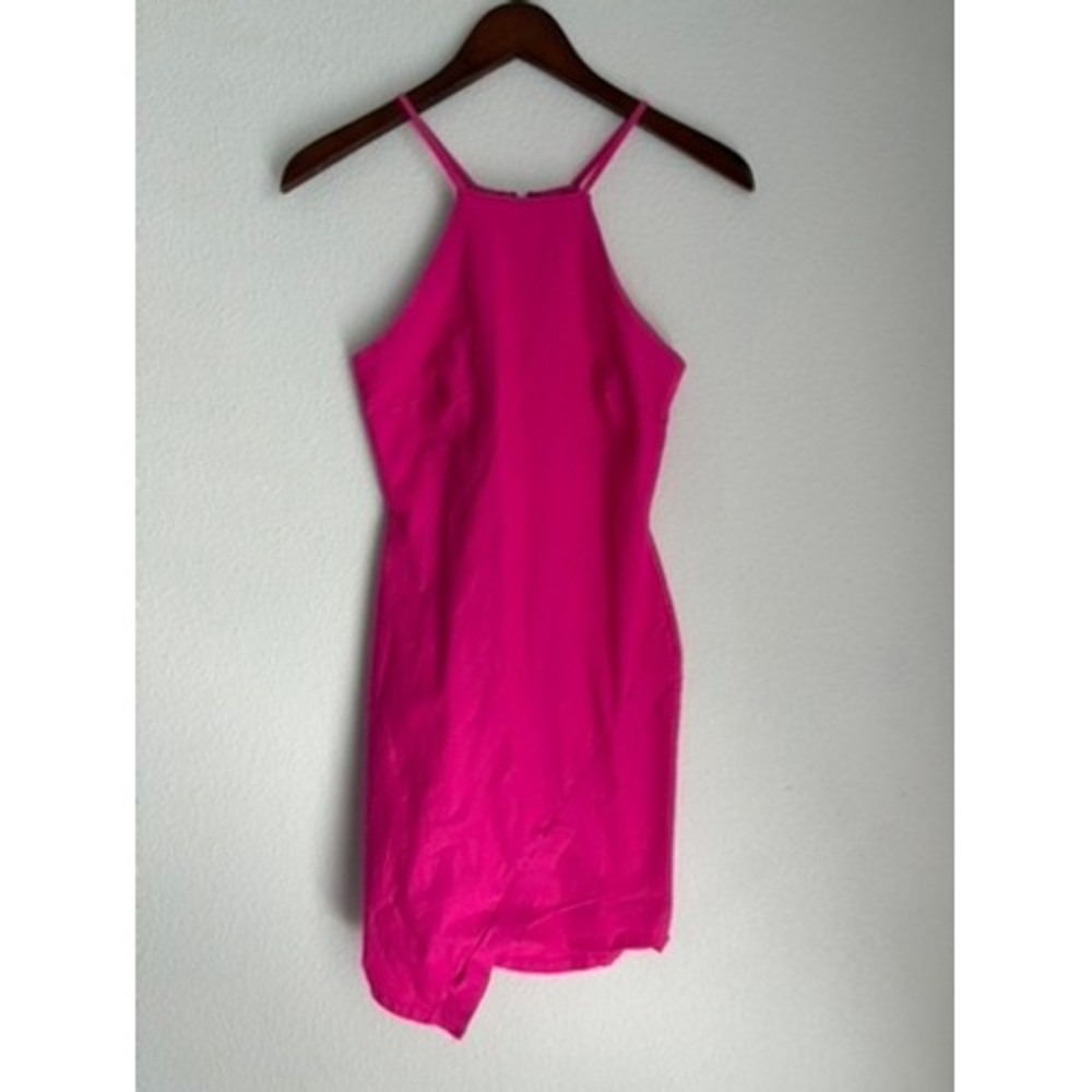 Papaya USA Hot Pink Halter Mini Dress Asymmetrical Hem Bodycon Size S